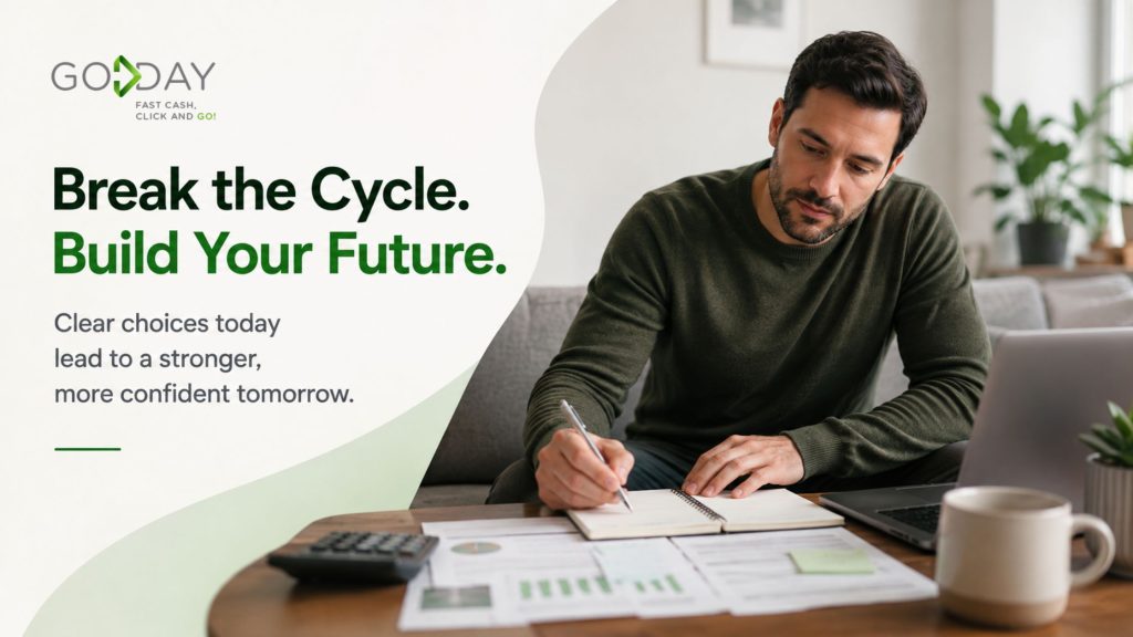 Man reviewing bills and creating a repayment plan at home, representing recovery from credit card debt and rebuilding financial confidence