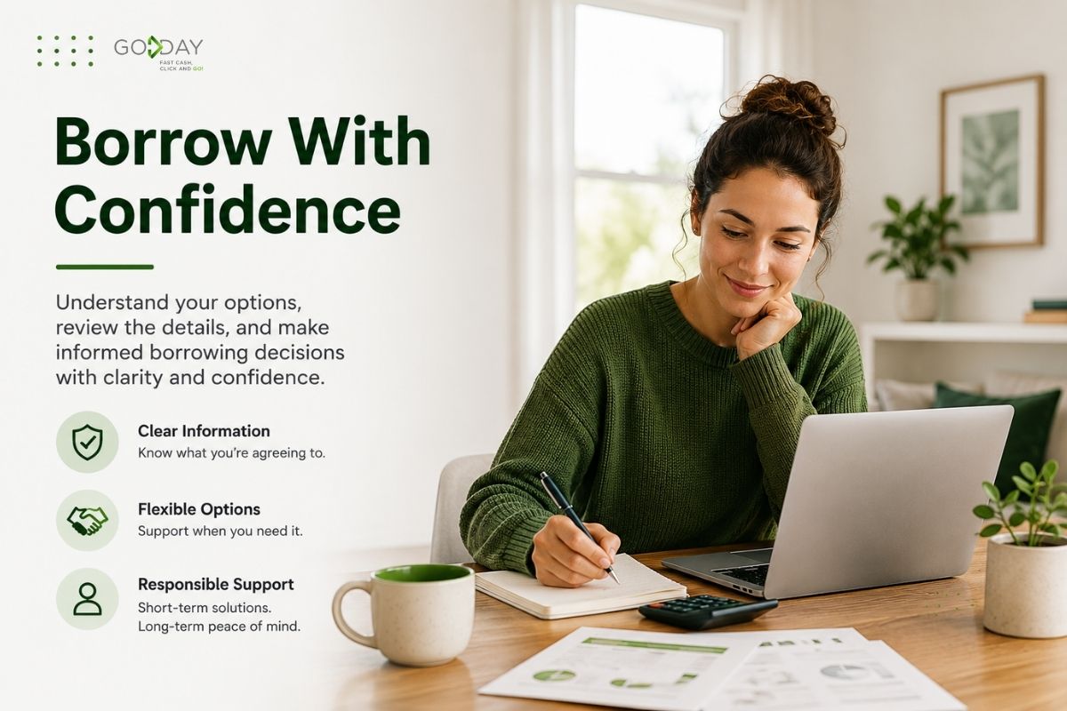 Woman reviewing financial information on a laptop at home, representing responsible borrowing, financial education, and transparent lending options for Canadians