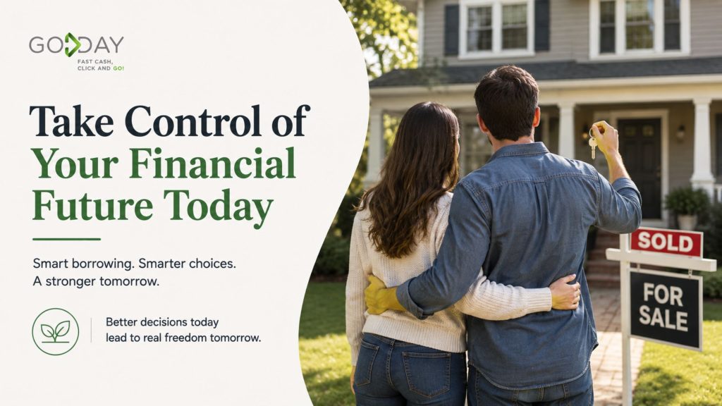 Young couple holding new house keys outside their home, representing smart borrowing decisions and building a stronger financial future